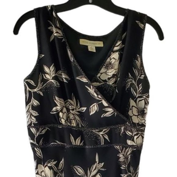Petite Sophisticate Floral Faux Wrap V-neck Silk Dress | Like New | 4P | Black - Picture 3 of 13